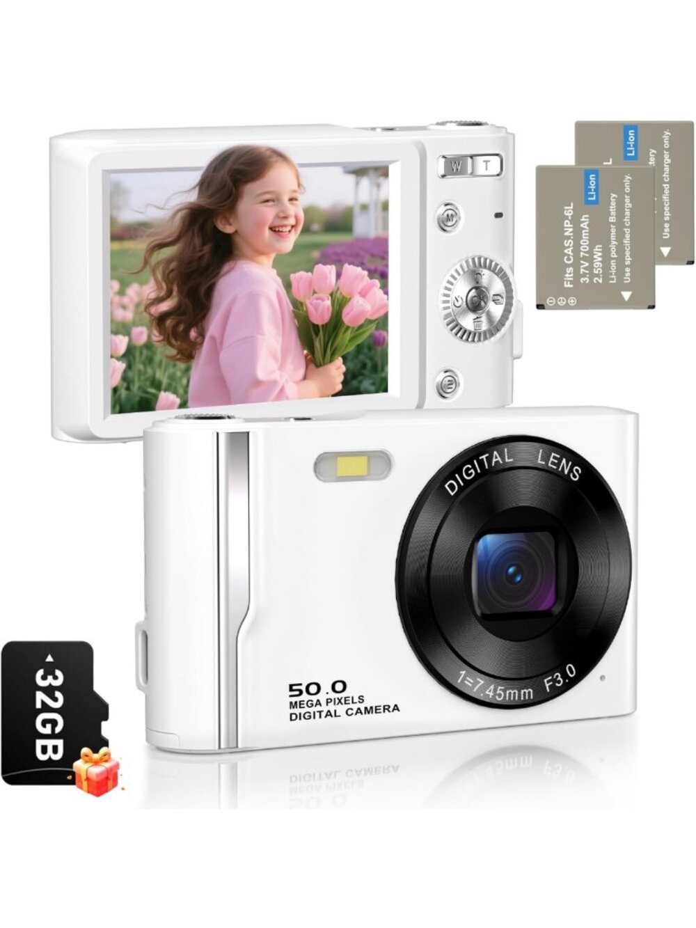 50MP 4K Digital Camera for Photography & Vlogging, 16X Zoom, Compact, Kids